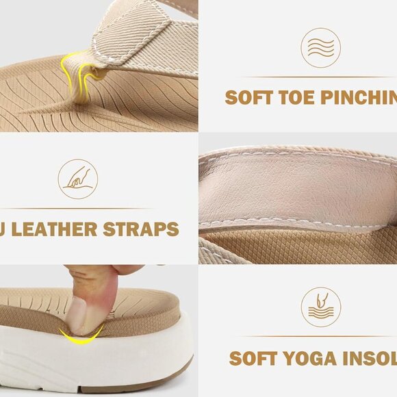 Women Flip Flops Rubber Sole Yoga Cushion Beach Thong Sandals Adjustable - Picture 4 of 7